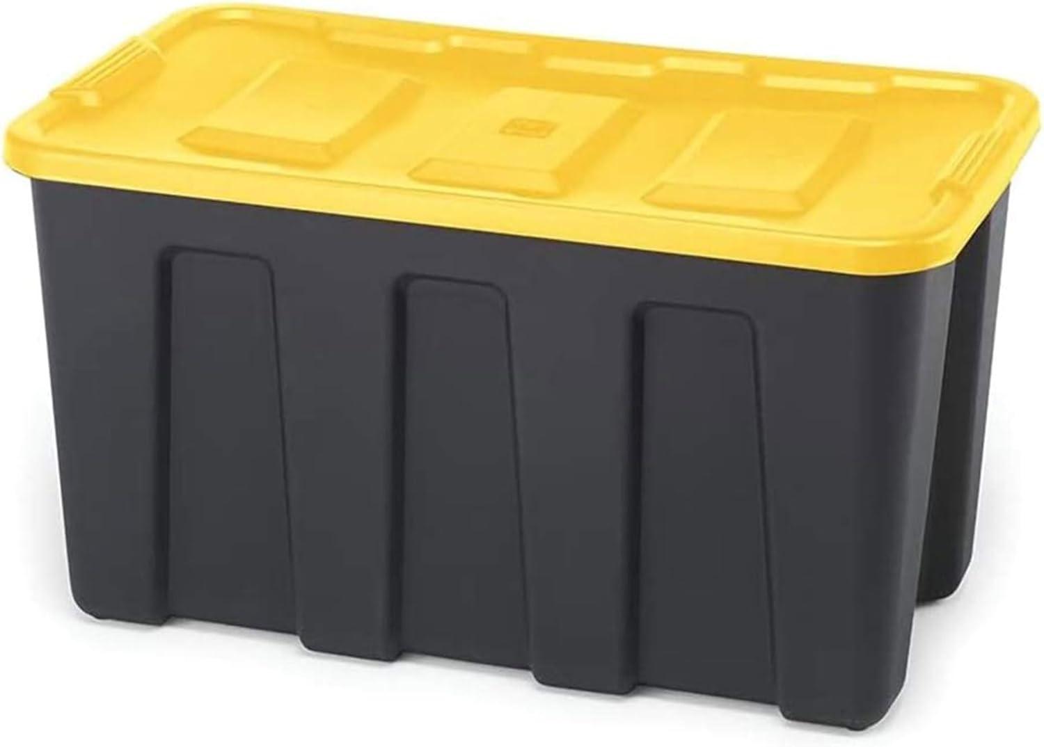 imageHOMZ 2Pack Durabilt Heavy Duty Plastic Storage Bins with Lids 27 Gallon GreenRed  Stackable Container Boxes for Holiday Attic and Garage OrganizationBlack BaseYellow Lid