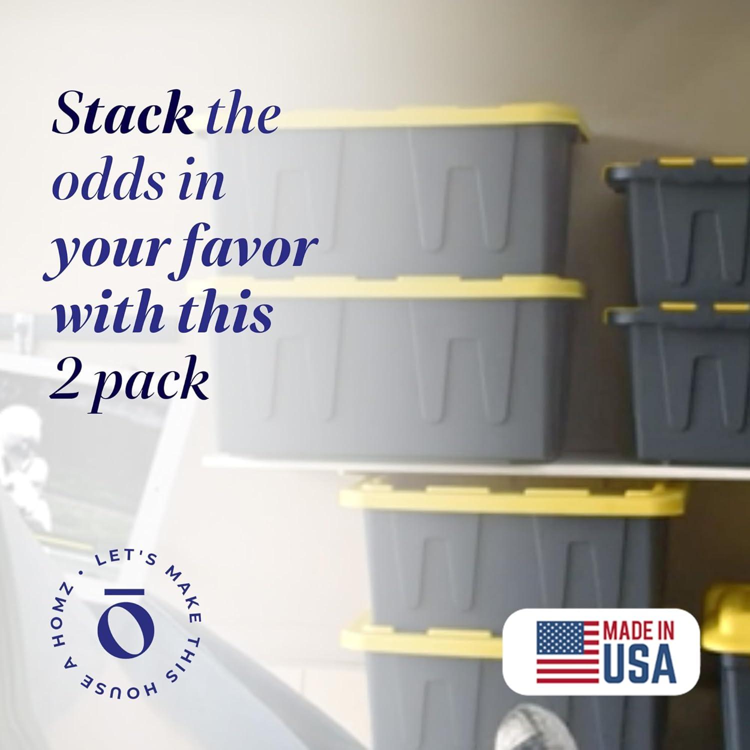 imageHOMZ 2Pack Durabilt Heavy Duty Plastic Storage Bins with Lids 27 Gallon GreenRed  Stackable Container Boxes for Holiday Attic and Garage OrganizationBlack BaseYellow Lid