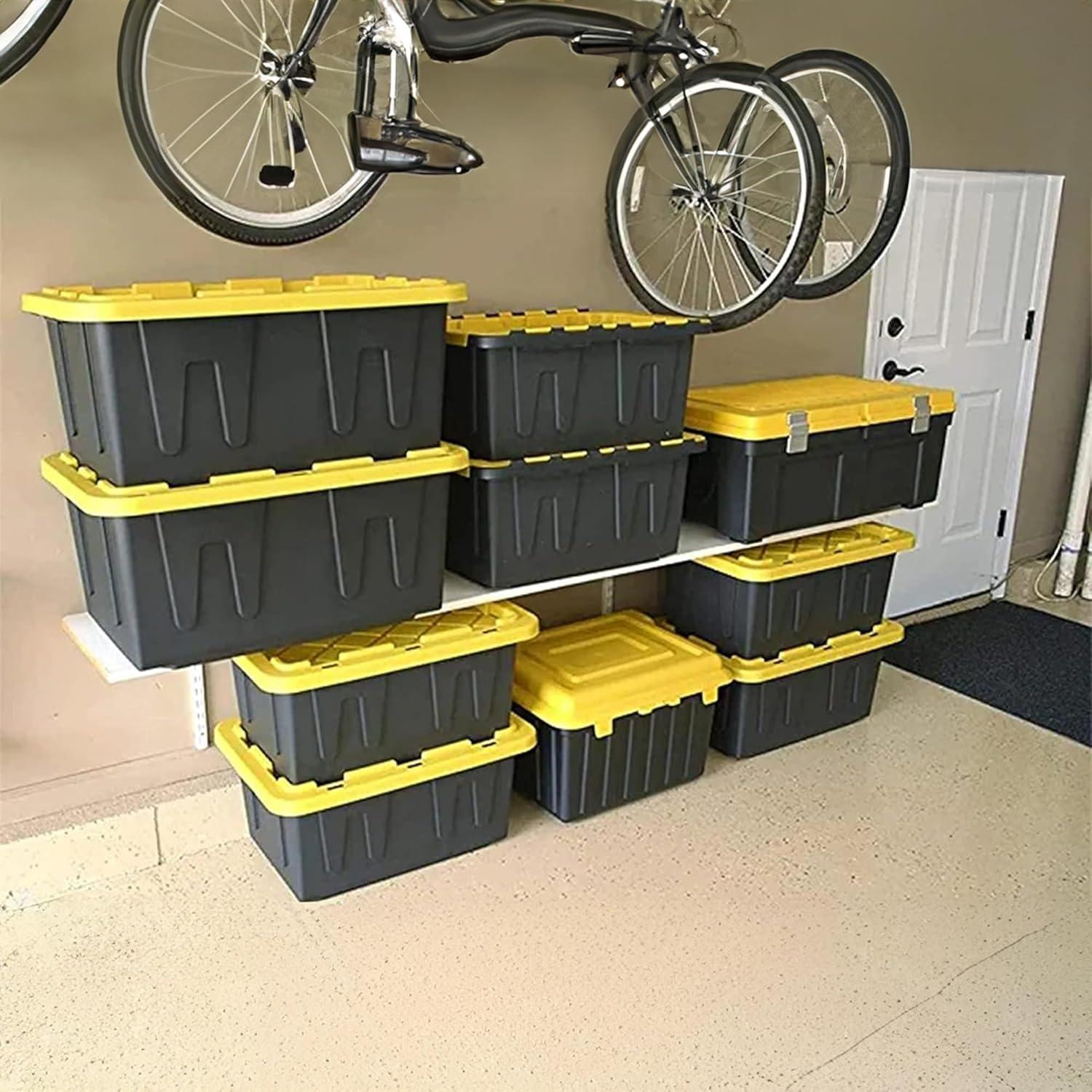 imageHOMZ 2Pack Durabilt Heavy Duty Plastic Storage Bins with Lids 27 Gallon GreenRed  Stackable Container Boxes for Holiday Attic and Garage OrganizationBlack BaseYellow Lid