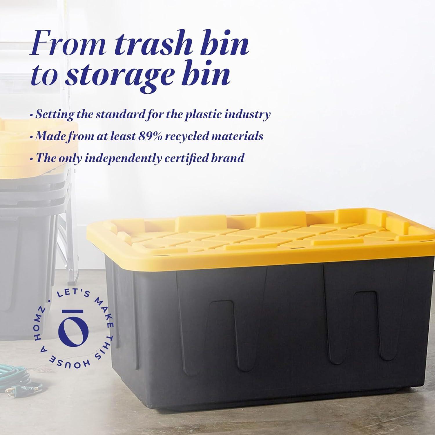 imageHOMZ 2Pack Durabilt Heavy Duty Plastic Storage Bins with Lids 27 Gallon GreenRed  Stackable Container Boxes for Holiday Attic and Garage OrganizationBlack BaseYellow Lid