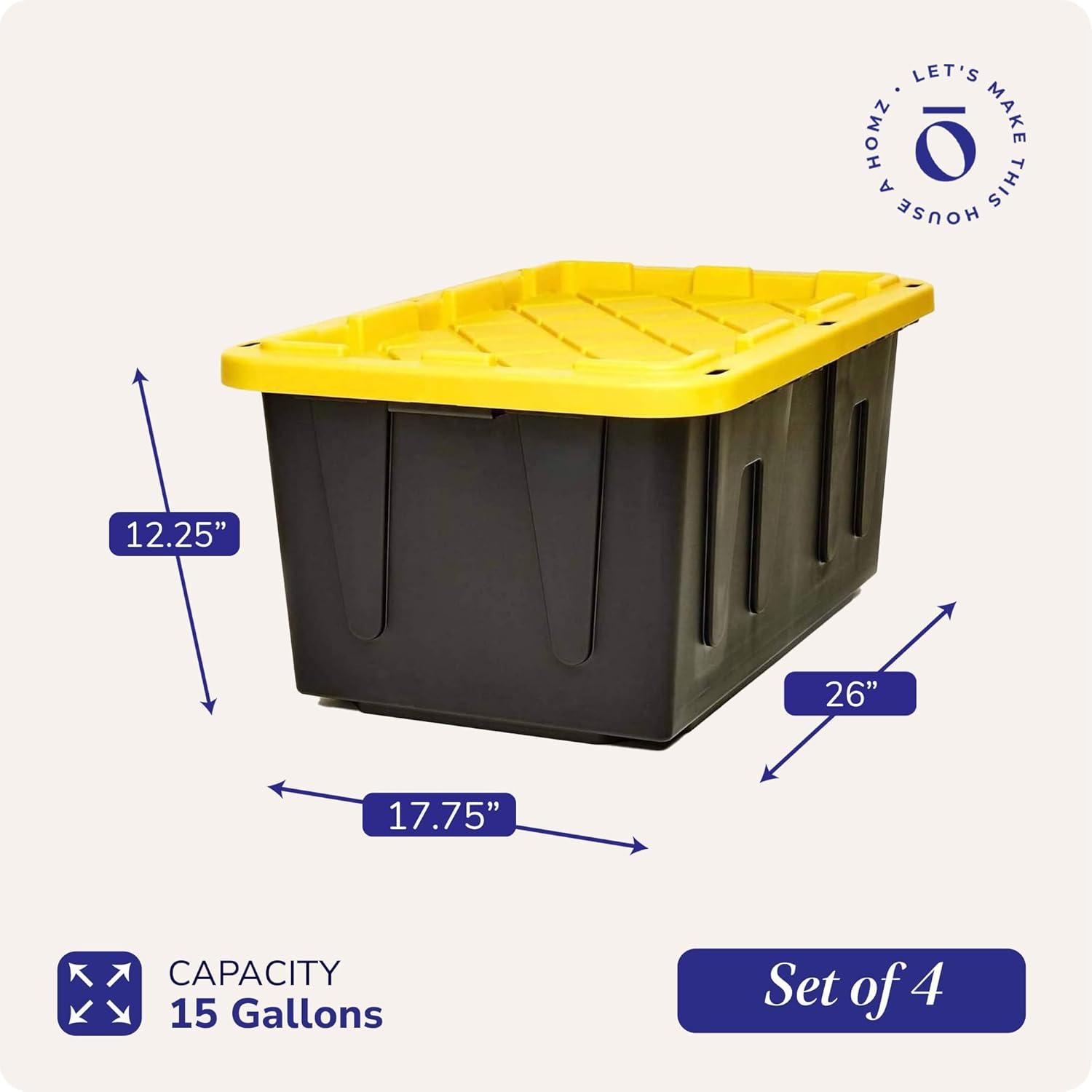imageHOMZ 2Pack Durabilt Heavy Duty Plastic Storage Bins with Lids 27 Gallon GreenRed  Stackable Container Boxes for Holiday Attic and Garage OrganizationBlack BaseYellow Lid