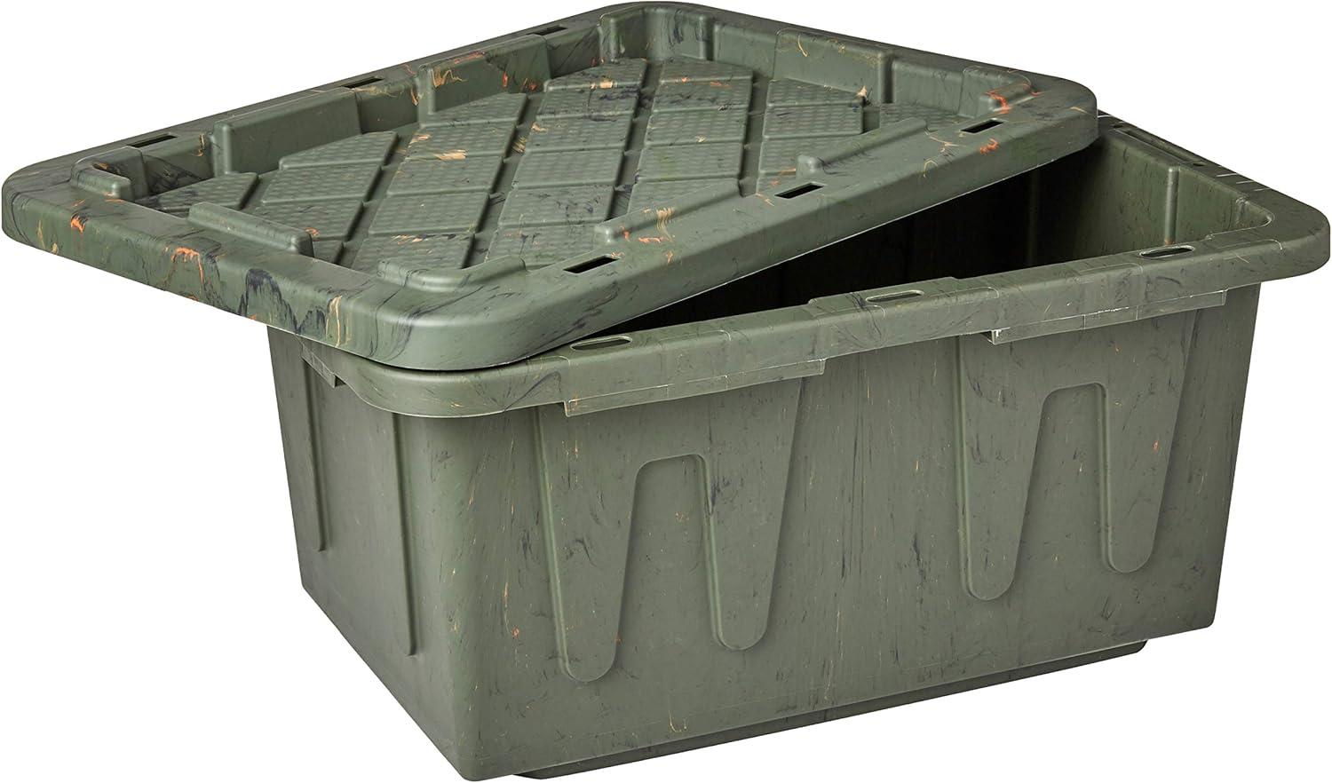 imageHOMZ 2Pack Durabilt Heavy Duty Plastic Storage Bins with Lids 27 Gallon GreenRed  Stackable Container Boxes for Holiday Attic and Garage OrganizationCamo Green