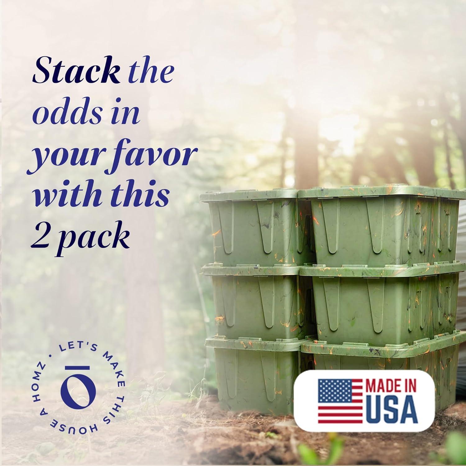 imageHOMZ 2Pack Durabilt Heavy Duty Plastic Storage Bins with Lids 27 Gallon GreenRed  Stackable Container Boxes for Holiday Attic and Garage OrganizationCamo Green