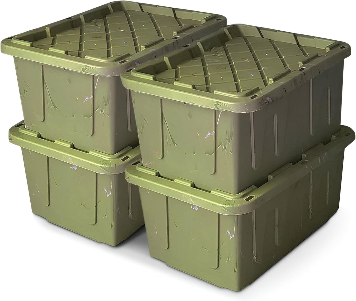 imageHOMZ 2Pack Durabilt Heavy Duty Plastic Storage Bins with Lids 27 Gallon GreenRed  Stackable Container Boxes for Holiday Attic and Garage OrganizationCamo Green