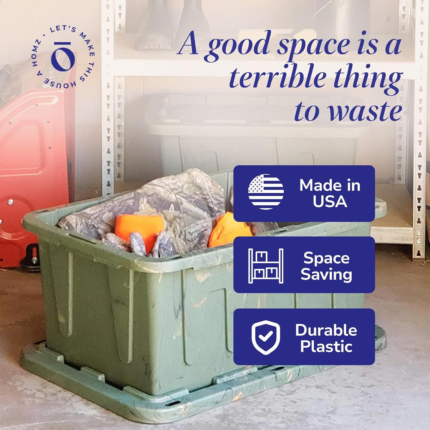 imageHOMZ 2Pack Durabilt Heavy Duty Plastic Storage Bins with Lids 27 Gallon GreenRed  Stackable Container Boxes for Holiday Attic and Garage OrganizationCamo Green