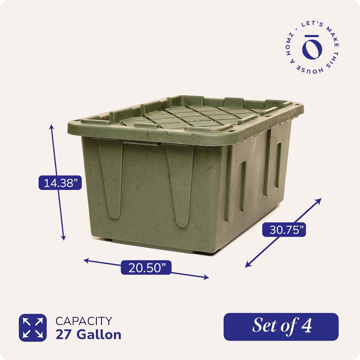 imageHOMZ 2Pack Durabilt Heavy Duty Plastic Storage Bins with Lids 27 Gallon GreenRed  Stackable Container Boxes for Holiday Attic and Garage OrganizationCamo Green