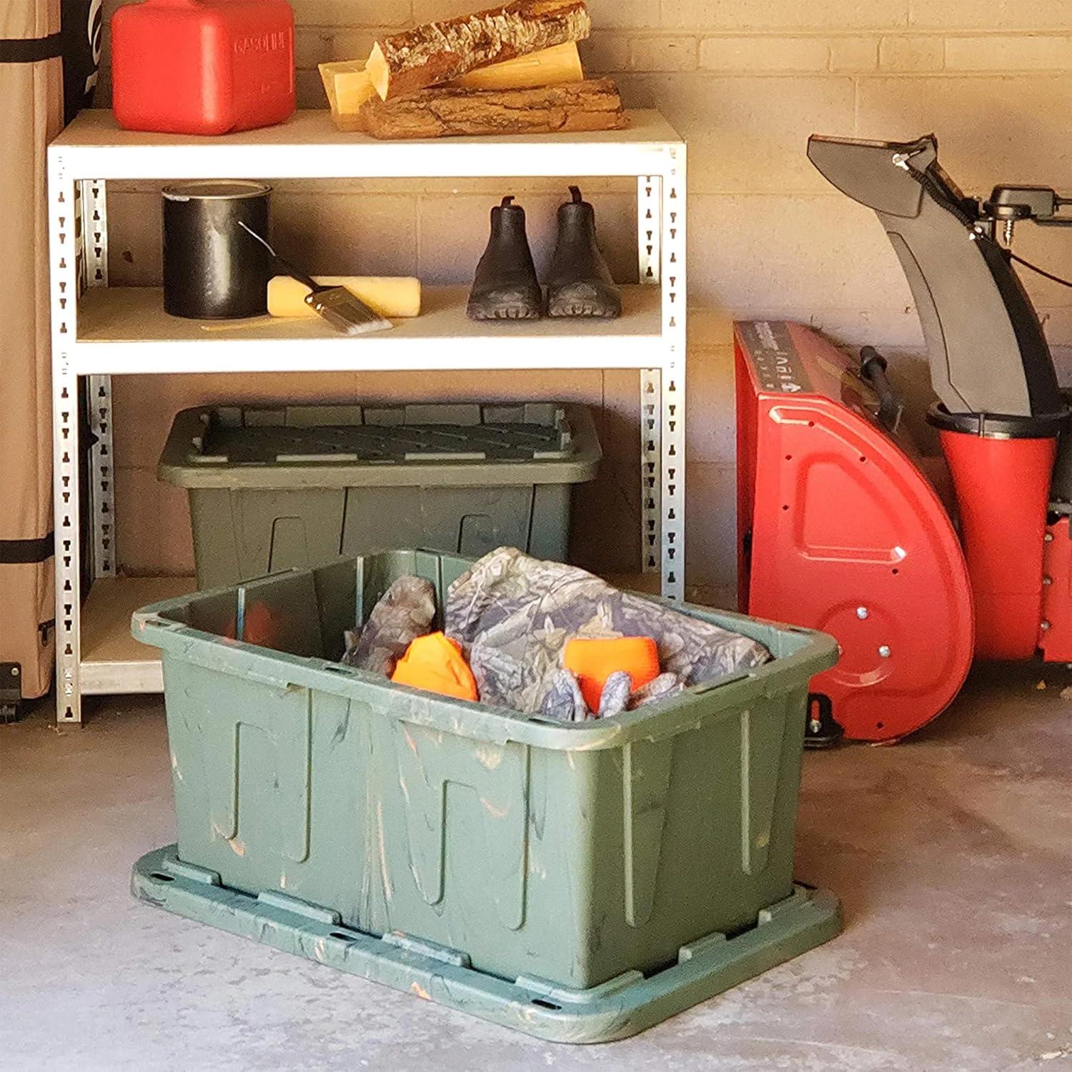 imageHOMZ 2Pack Durabilt Heavy Duty Plastic Storage Bins with Lids 27 Gallon GreenRed  Stackable Container Boxes for Holiday Attic and Garage OrganizationCamo Green
