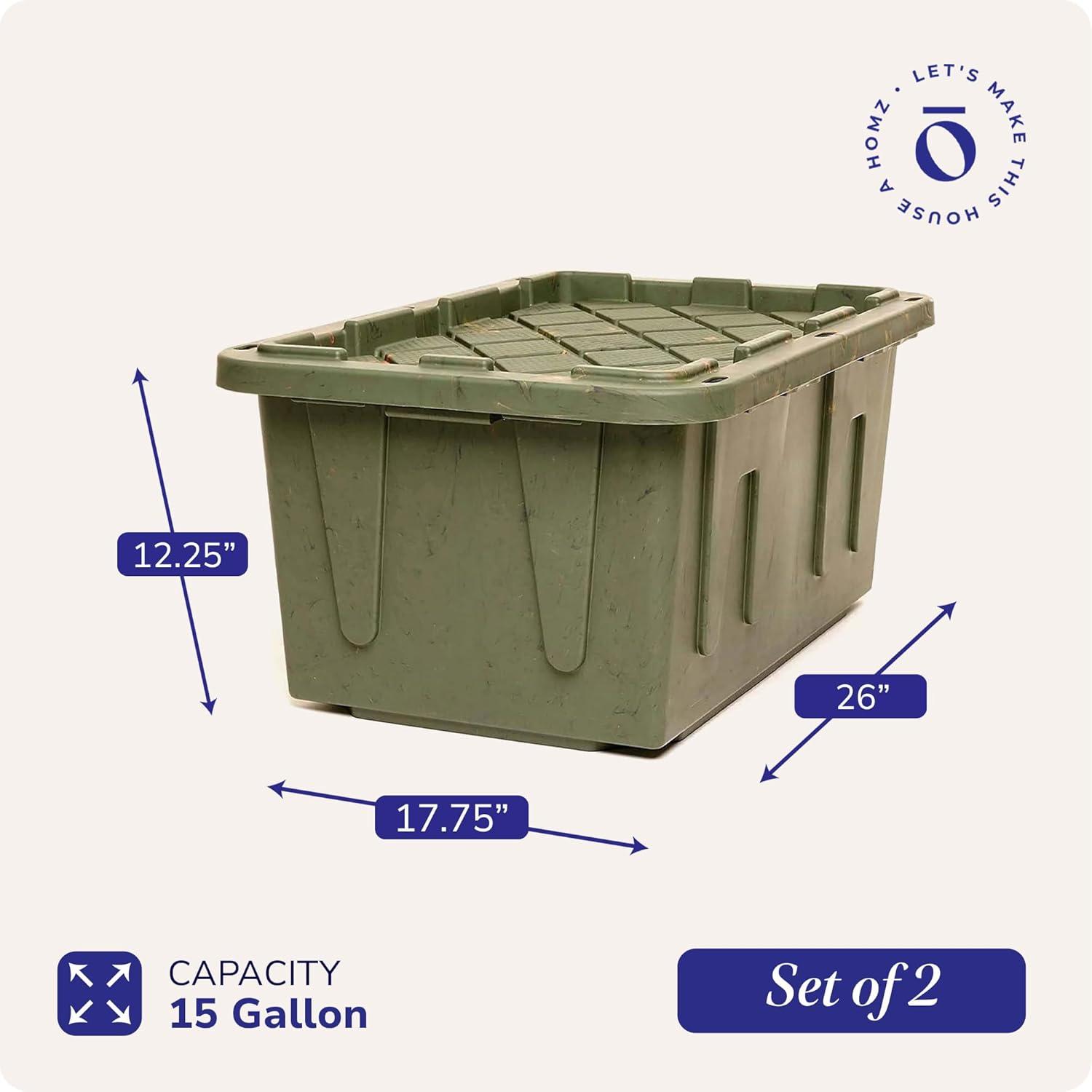 imageHOMZ 2Pack Durabilt Heavy Duty Plastic Storage Bins with Lids 27 Gallon GreenRed  Stackable Container Boxes for Holiday Attic and Garage OrganizationCamo Green
