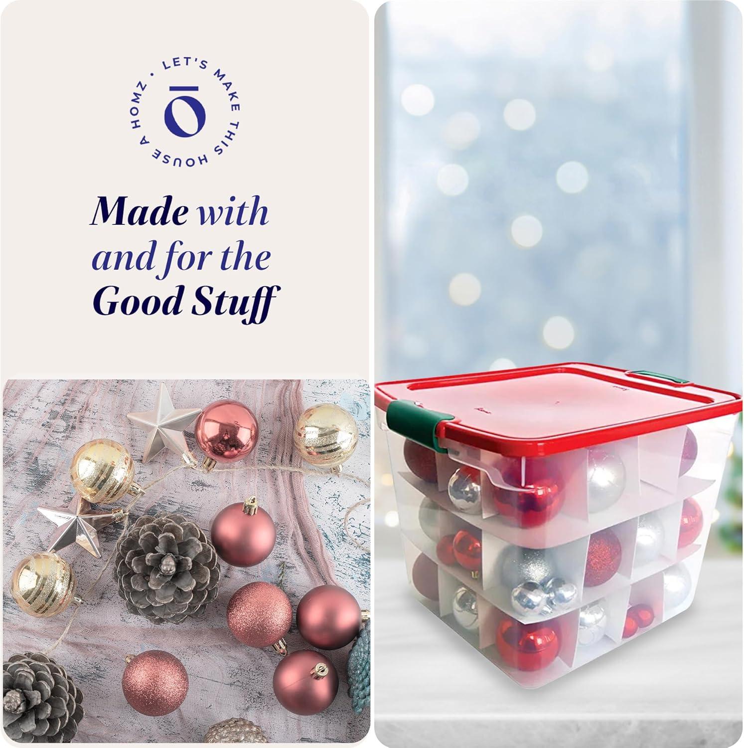 imageHOMZ 2Pack Holiday Tote Clear Plastic Storage Bins wLids ampamp Dividers 112 Quart Red  Stackable Organizing Containers for Christmas Ornament Decorations Gift Wraps and Crafts31 Quart Pack of 4