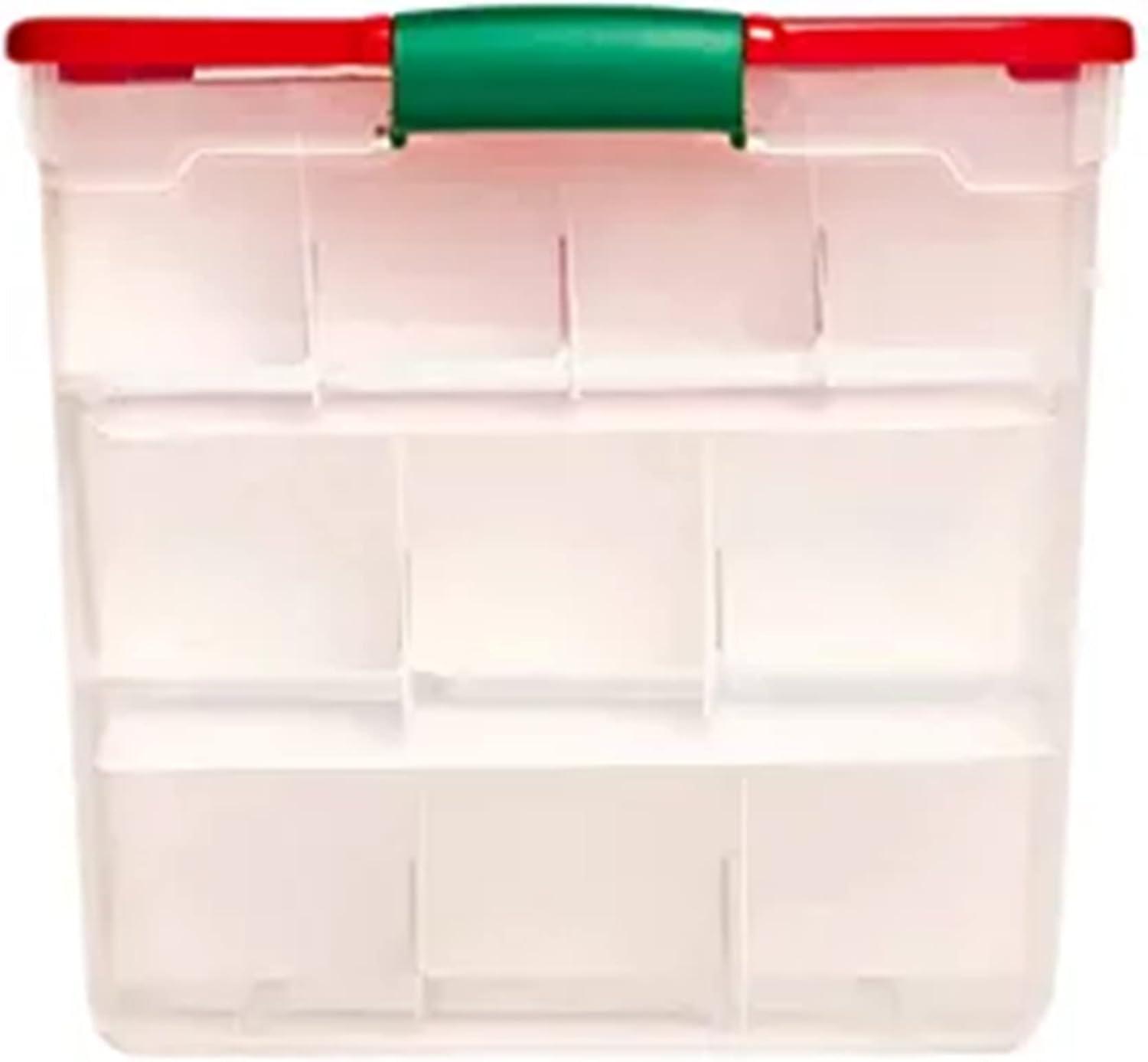 imageHOMZ 2Pack Holiday Tote Clear Plastic Storage Bins wLids ampamp Dividers 112 Quart Red  Stackable Organizing Containers for Christmas Ornament Decorations Gift Wraps and Crafts31 Quart Pack of 4