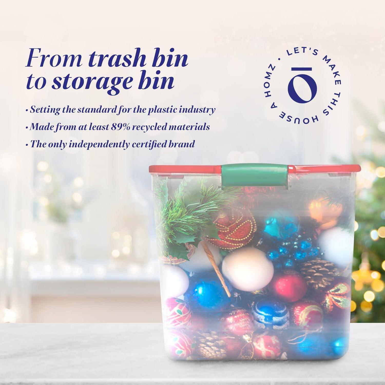 imageHOMZ 2Pack Holiday Tote Clear Plastic Storage Bins wLids ampamp Dividers 112 Quart Red  Stackable Organizing Containers for Christmas Ornament Decorations Gift Wraps and Crafts31 Quart Pack of 4