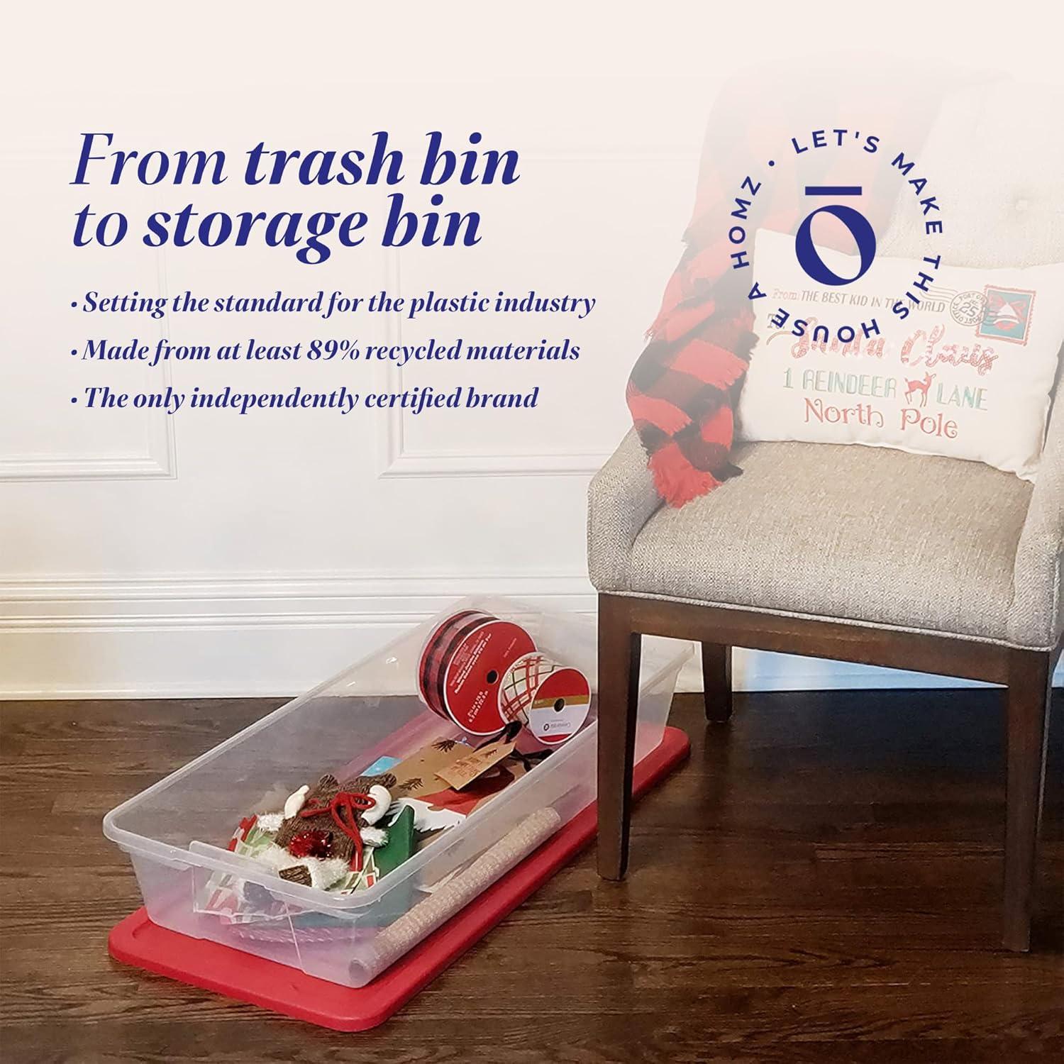 imageHOMZ 2Pack Holiday Tote Clear Plastic Storage Organizer Bins with Lids 41 Quart Red  Stackable Organizing Containers for Christmas Ornament Decorations Gift Wraps and Crafts2 Pack