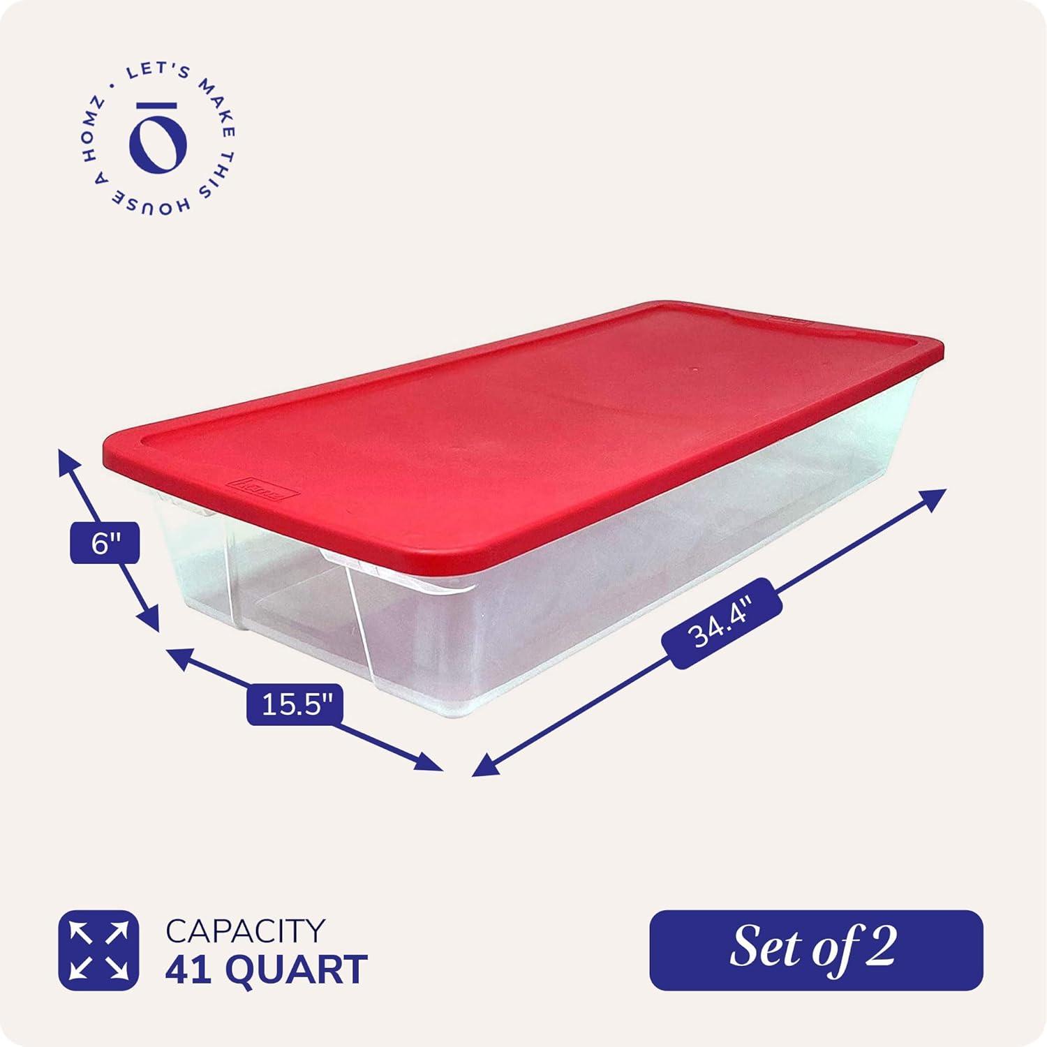 imageHOMZ 2Pack Holiday Tote Clear Plastic Storage Organizer Bins with Lids 41 Quart Red  Stackable Organizing Containers for Christmas Ornament Decorations Gift Wraps and Crafts2 Pack