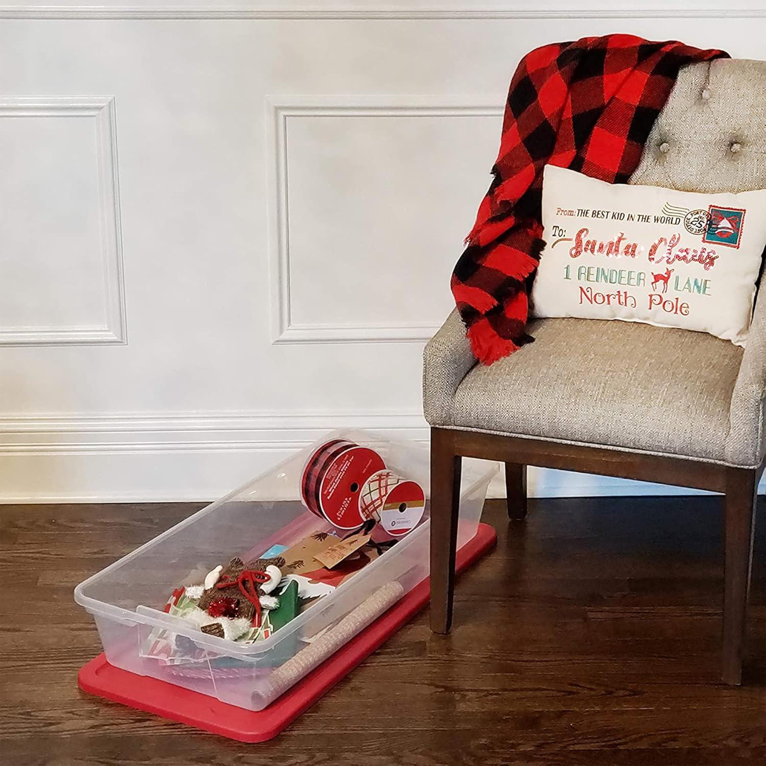 imageHOMZ 2Pack Holiday Tote Clear Plastic Storage Organizer Bins with Lids 41 Quart Red  Stackable Organizing Containers for Christmas Ornament Decorations Gift Wraps and Crafts4 Pack