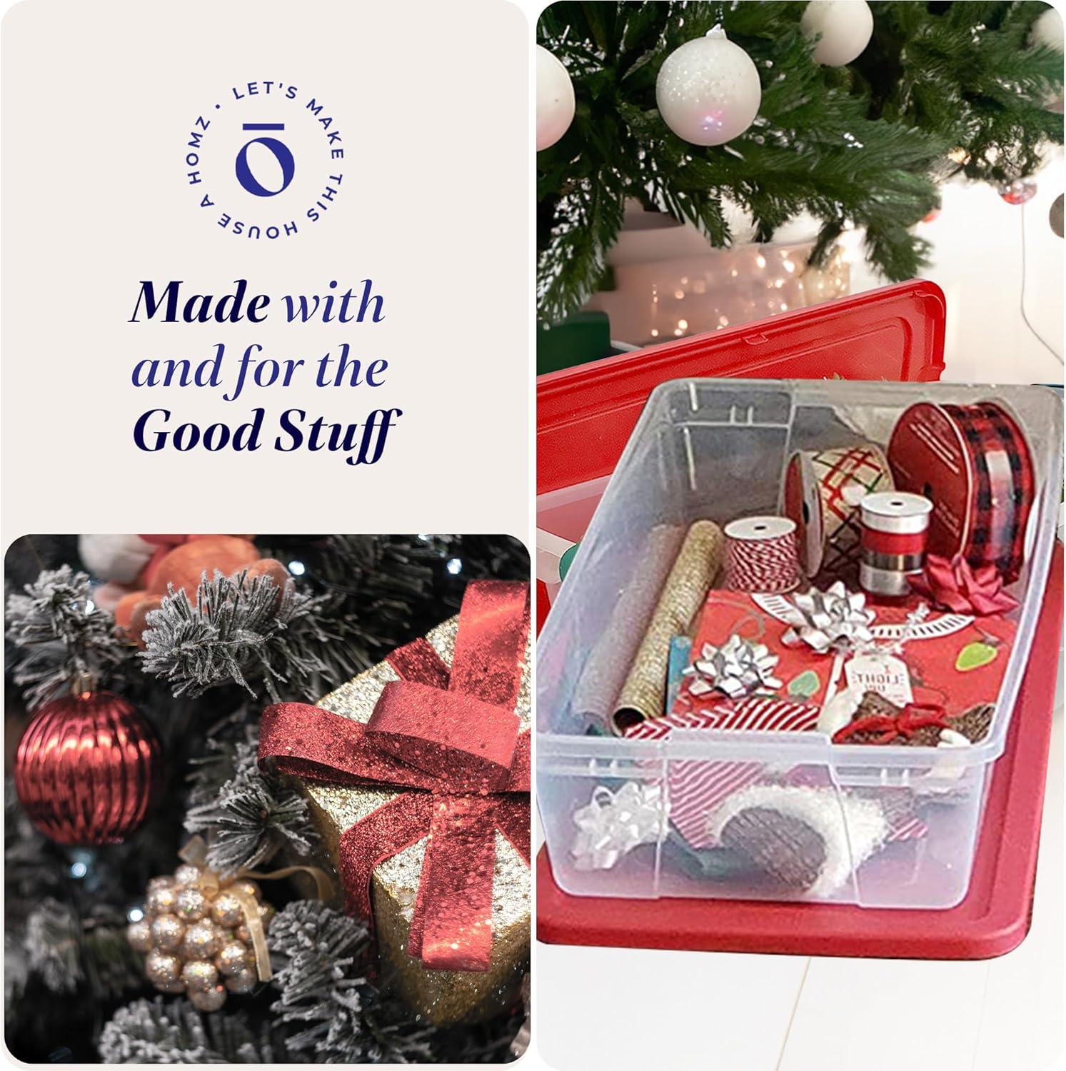 imageHOMZ 2Pack Holiday Tote Clear Plastic Storage Organizer Bins with Lids 41 Quart Red  Stackable Organizing Containers for Christmas Ornament Decorations Gift Wraps and Crafts4 Pack