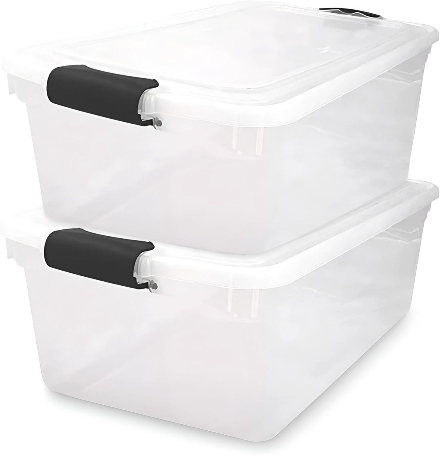imageHOMZ 2Pack Latching Lid Large Clear Plastic Storage Bins with Lids 66 Quart Blue Latch  Stackable Container Boxes for Home Bathroom and Office OrganizationGray
