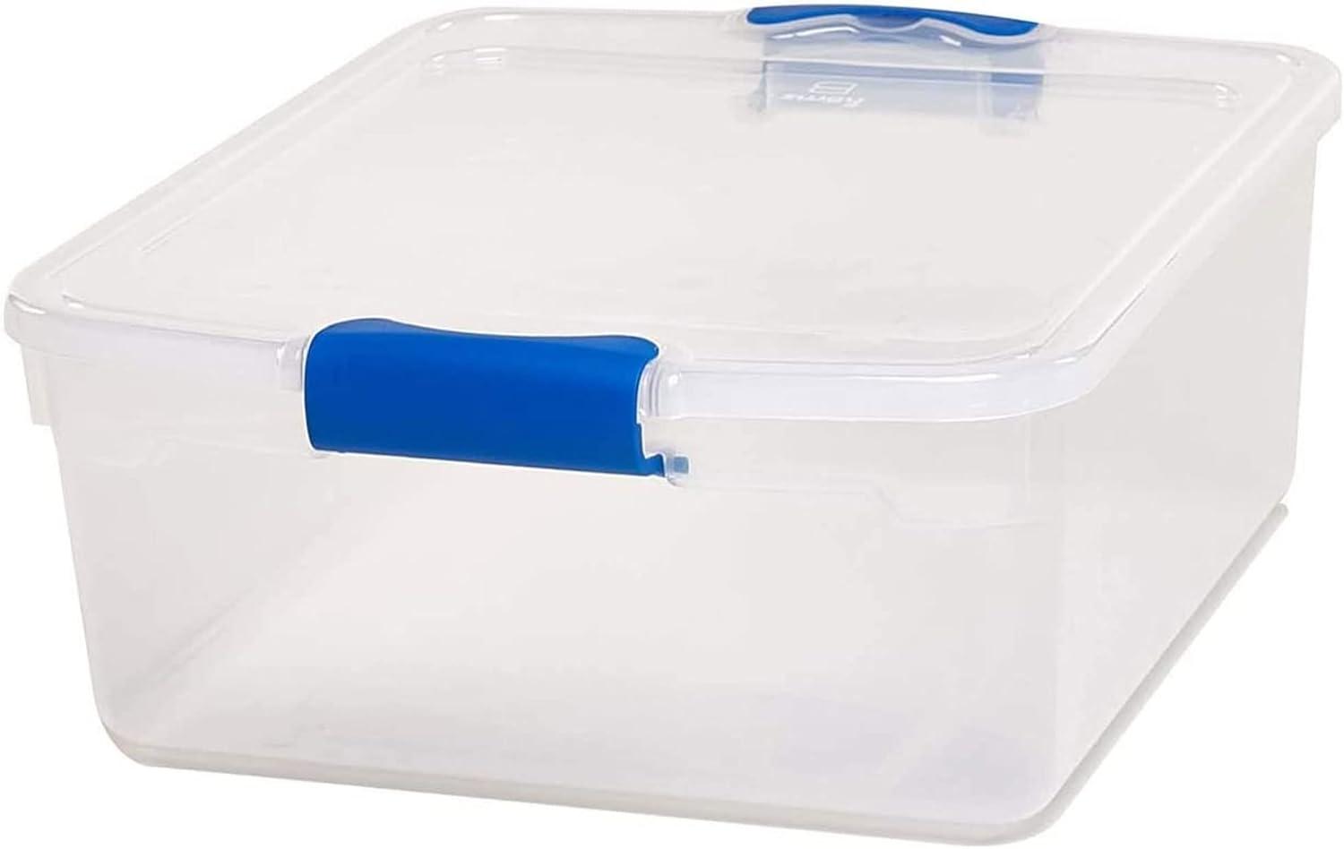 imageHOMZ 2Pack Latching Lid Large Clear Plastic Storage Bins with Lids 66 Quart Blue Latch  Stackable Container Boxes for Home Bathroom and Office OrganizationBlue