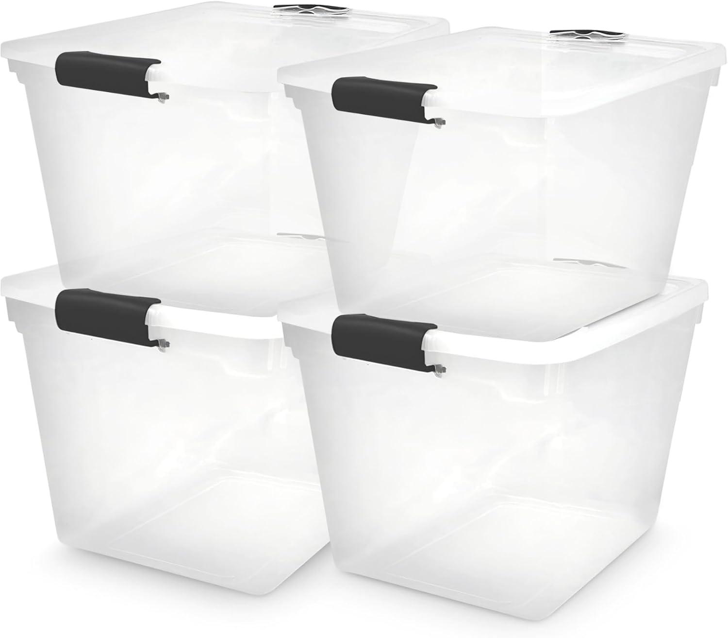 imageHOMZ 2Pack Latching Lid Large Clear Plastic Storage Bins with Lids 66 Quart Blue Latch  Stackable Container Boxes for Home Bathroom and Office OrganizationGray