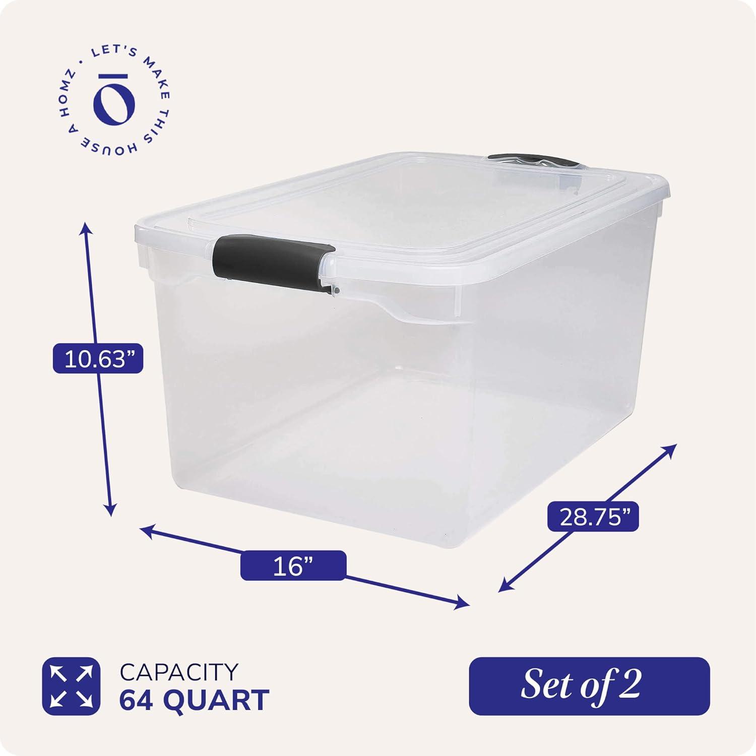 imageHOMZ 2Pack Latching Lid Large Clear Plastic Storage Bins with Lids 66 Quart Blue Latch  Stackable Container Boxes for Home Bathroom and Office OrganizationGray