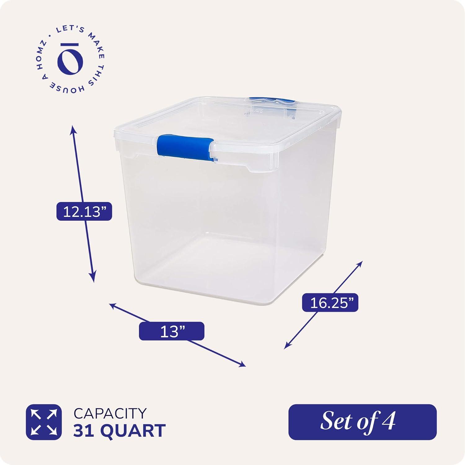 imageHOMZ 2Pack Latching Lid Large Clear Plastic Storage Bins with Lids 66 Quart Blue Latch  Stackable Container Boxes for Home Bathroom and Office OrganizationBlue