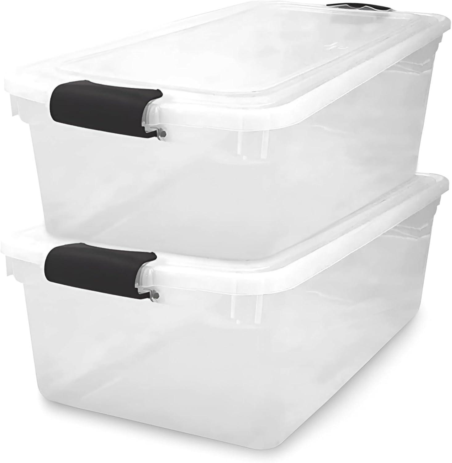 imageHOMZ 2Pack Latching Lid Large Clear Plastic Storage Bins with Lids 66 Quart Blue Latch  Stackable Container Boxes for Home Bathroom and Office OrganizationGray