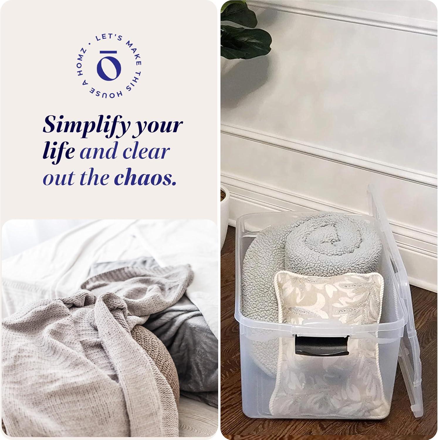 imageHOMZ 2Pack Latching Lid Large Clear Plastic Storage Bins with Lids 66 Quart Blue Latch  Stackable Container Boxes for Home Bathroom and Office OrganizationGray
