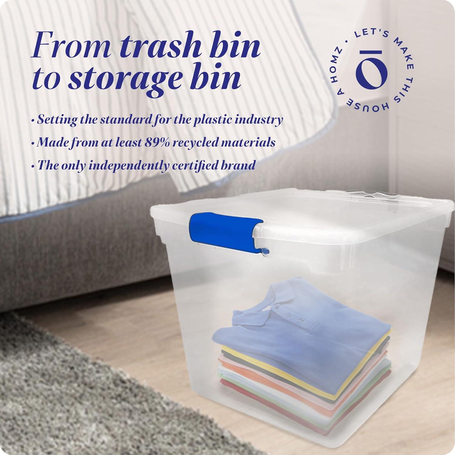 imageHOMZ 2Pack Latching Lid Large Clear Plastic Storage Bins with Lids 66 Quart Blue Latch  Stackable Container Boxes for Home Bathroom and Office OrganizationBlue