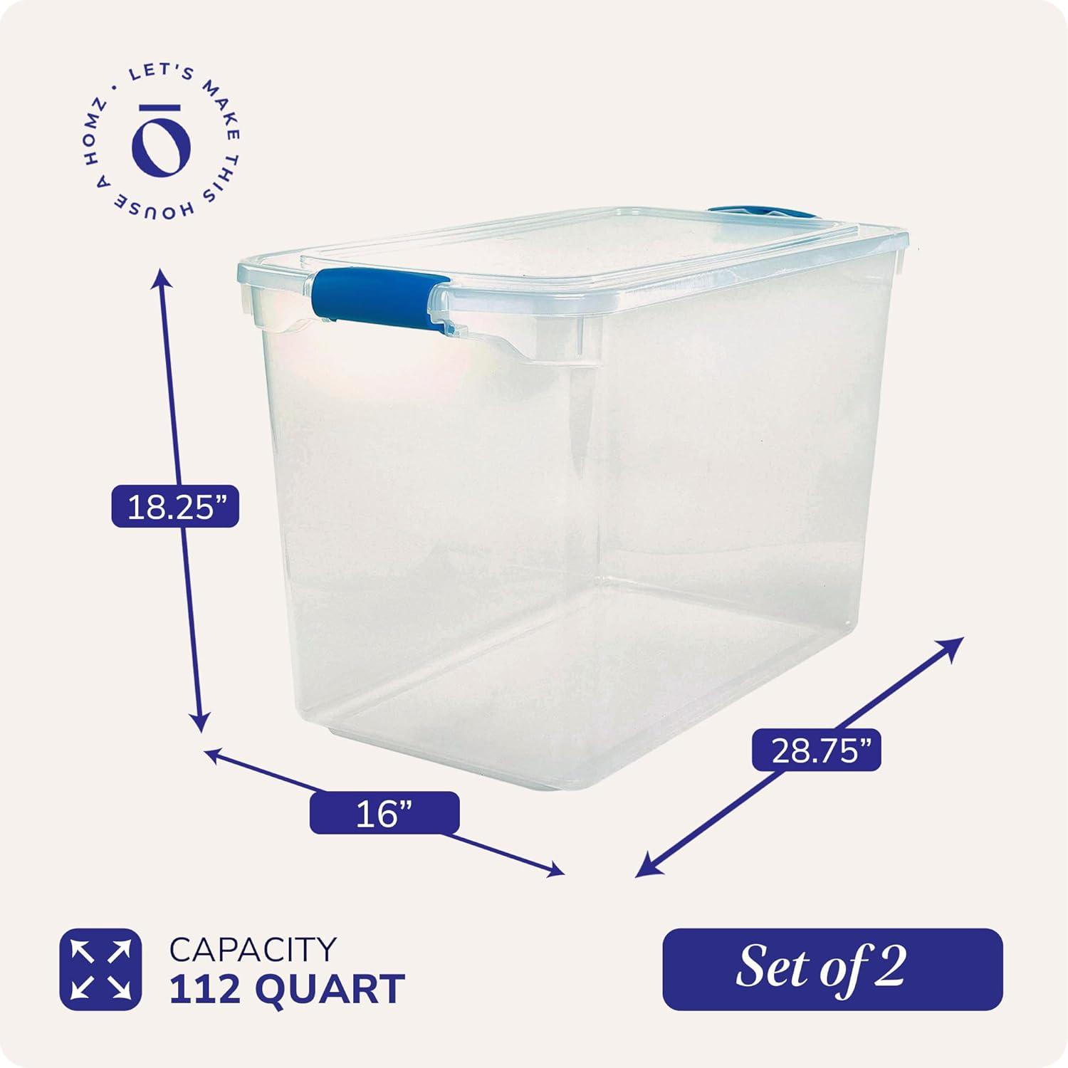 imageHOMZ 2Pack Latching Lid Large Clear Plastic Storage Bins with Lids 66 Quart Blue Latch  Stackable Container Boxes for Home Bathroom and Office OrganizationBlue