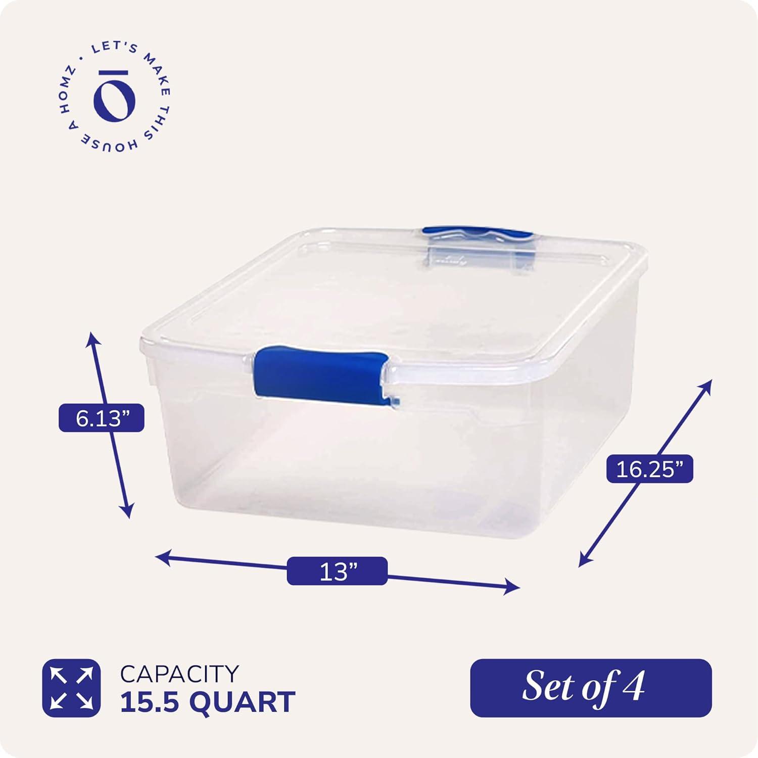 imageHOMZ 2Pack Latching Lid Large Clear Plastic Storage Bins with Lids 66 Quart Blue Latch  Stackable Container Boxes for Home Bathroom and Office OrganizationBlue