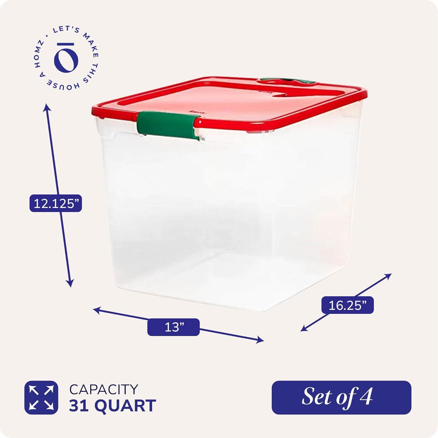 imageHOMZ 2Pack Latching Lid Large Clear Plastic Storage Bins with Lids 66 Quart Blue Latch  Stackable Container Boxes for Home Bathroom and Office OrganizationRed