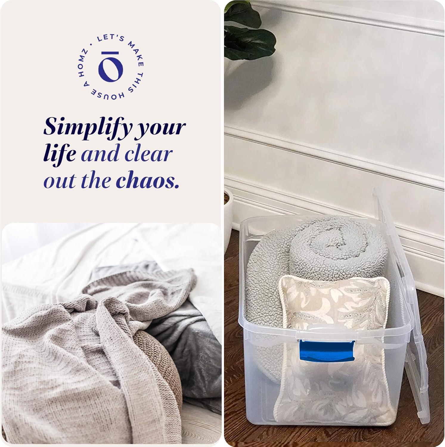 imageHOMZ 2Pack Latching Lid Large Clear Plastic Storage Bins with Lids 66 Quart Blue Latch  Stackable Container Boxes for Home Bathroom and Office OrganizationBlue