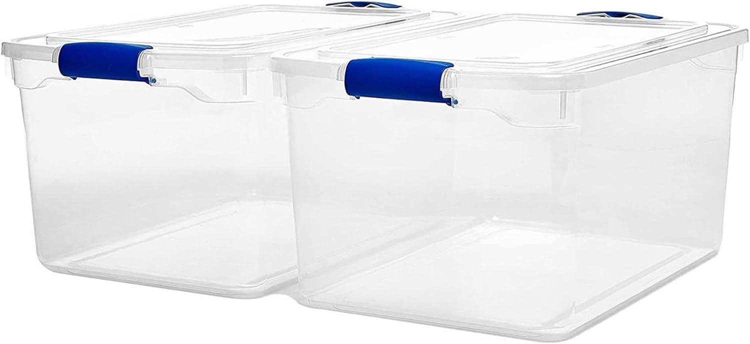 imageHOMZ 2Pack Latching Lid Large Clear Plastic Storage Bins with Lids 66 Quart Blue Latch  Stackable Container Boxes for Home Bathroom and Office OrganizationBlue
