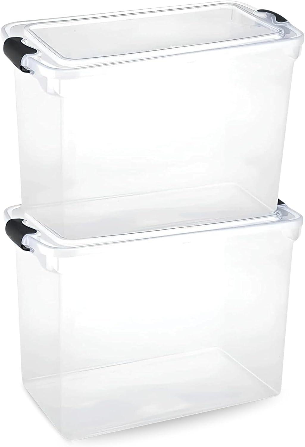 imageHOMZ 2Pack Latching Lid Large Clear Plastic Storage Bins with Lids 66 Quart Blue Latch  Stackable Container Boxes for Home Bathroom and Office OrganizationGray