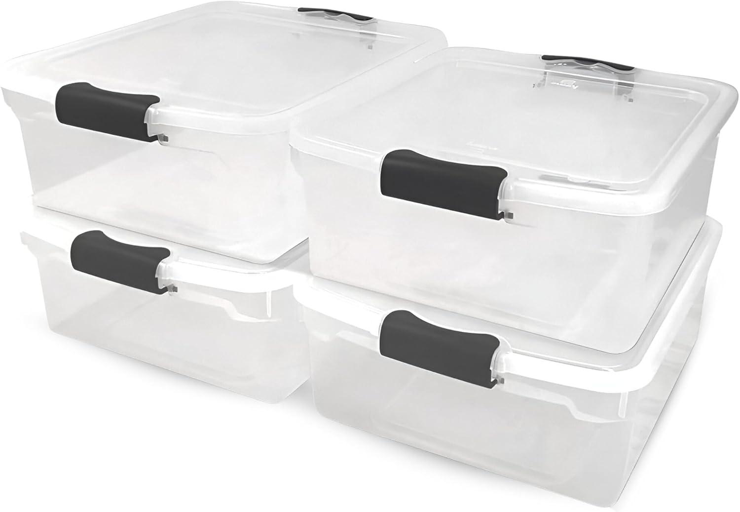imageHOMZ 2Pack Latching Lid Large Clear Plastic Storage Bins with Lids 66 Quart Blue Latch  Stackable Container Boxes for Home Bathroom and Office OrganizationGray