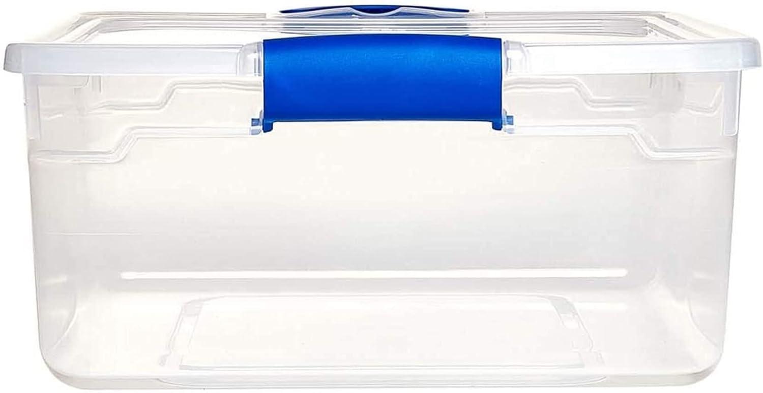 imageHOMZ 2Pack Latching Lid Large Clear Plastic Storage Bins with Lids 66 Quart Blue Latch  Stackable Container Boxes for Home Bathroom and Office OrganizationBlue