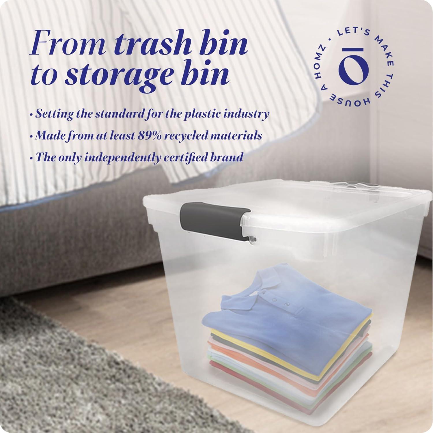 imageHOMZ 2Pack Latching Lid Large Clear Plastic Storage Bins with Lids 66 Quart Blue Latch  Stackable Container Boxes for Home Bathroom and Office OrganizationGray