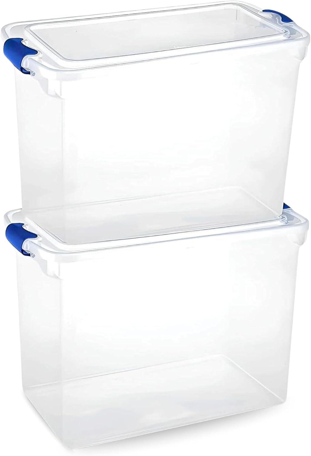 imageHOMZ 2Pack Latching Lid Large Clear Plastic Storage Bins with Lids 66 Quart Blue Latch  Stackable Container Boxes for Home Bathroom and Office OrganizationBlue