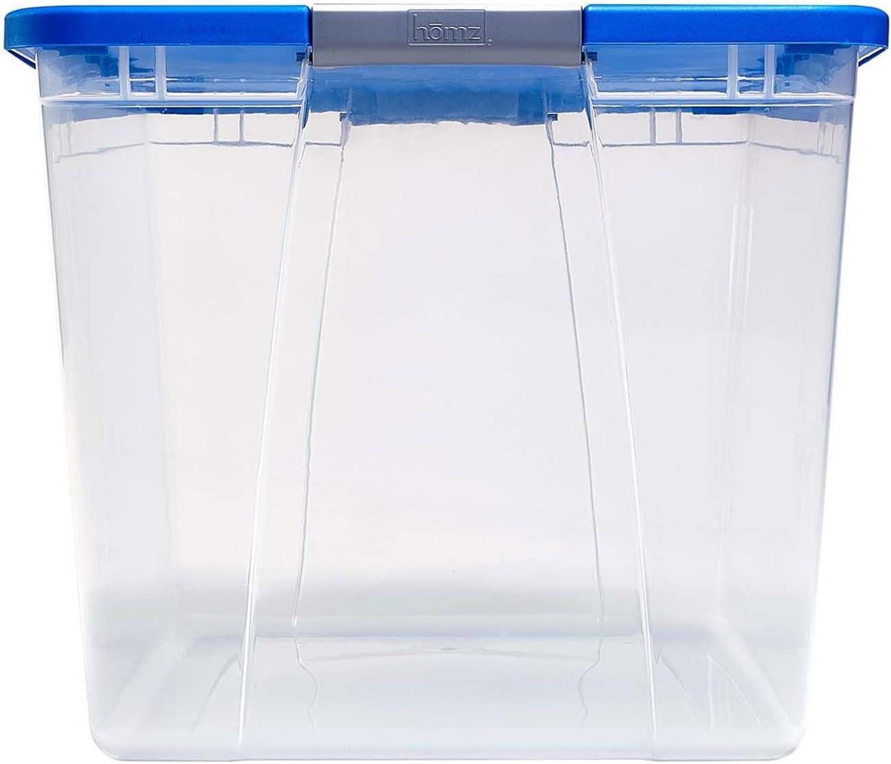 imageHOMZ 2Pack Secure Latch Clear Plastic Storage Organizer Bins 64 Quart Gray Lid  HeavyDuty Container Boxes with Lids for Home Office and GarageBlue Lid
