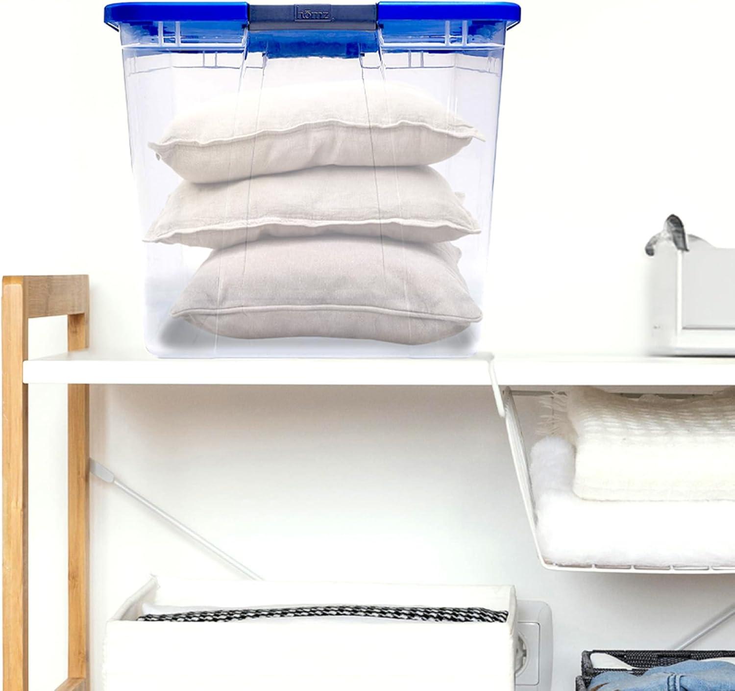 imageHOMZ 2Pack Secure Latch Clear Plastic Storage Organizer Bins 64 Quart Gray Lid  HeavyDuty Container Boxes with Lids for Home Office and GarageBlue Lid