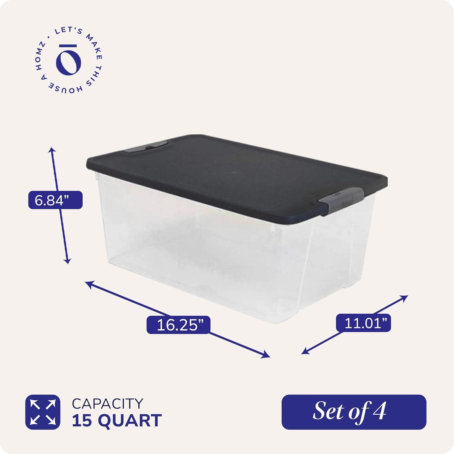 imageHOMZ 2Pack Secure Latch Clear Plastic Storage Organizer Bins 64 Quart Gray Lid  HeavyDuty Container Boxes with Lids for Home Office and GarageGray Lid