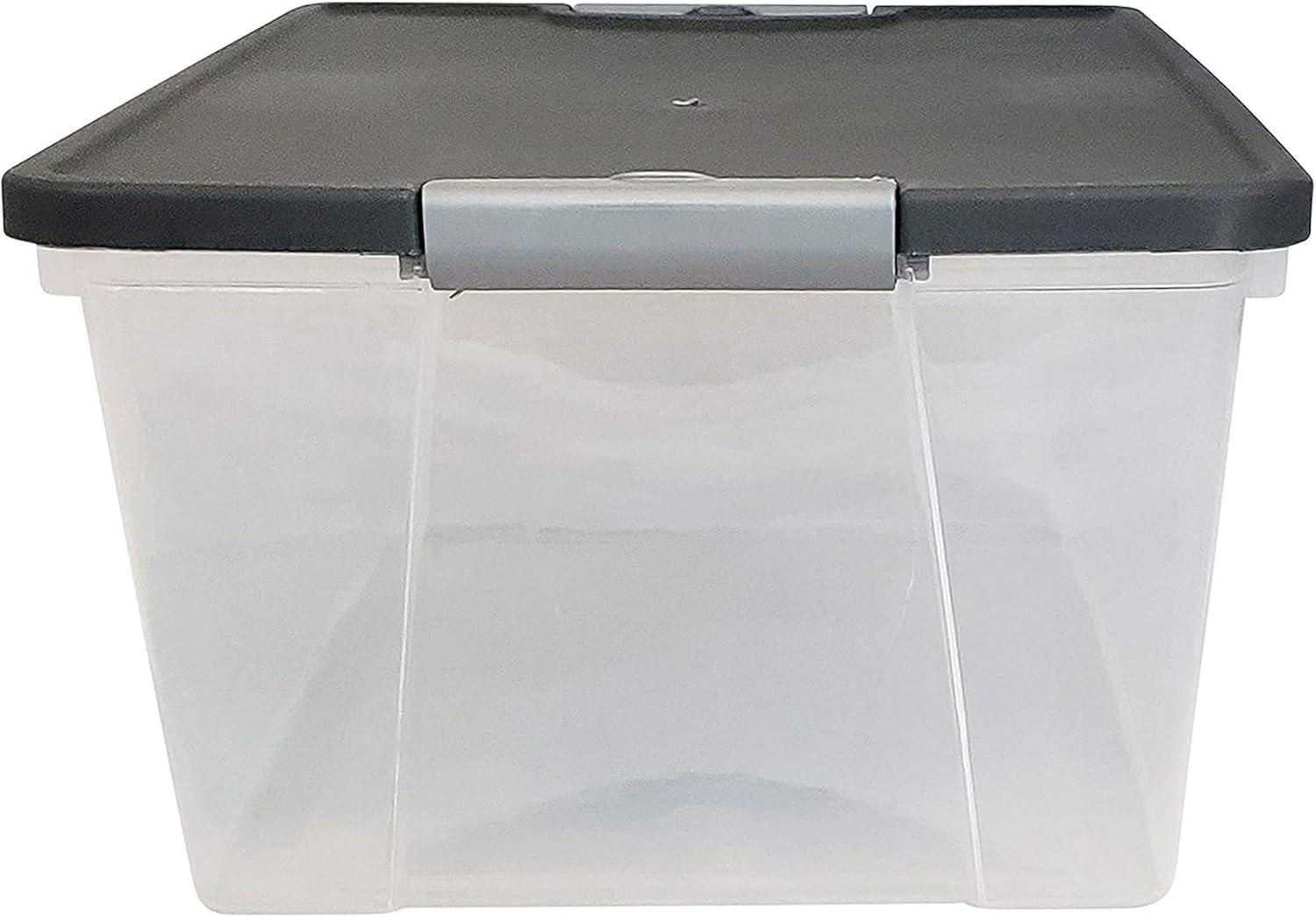 imageHOMZ 2Pack Secure Latch Clear Plastic Storage Organizer Bins 64 Quart Gray Lid  HeavyDuty Container Boxes with Lids for Home Office and GarageGray Lid