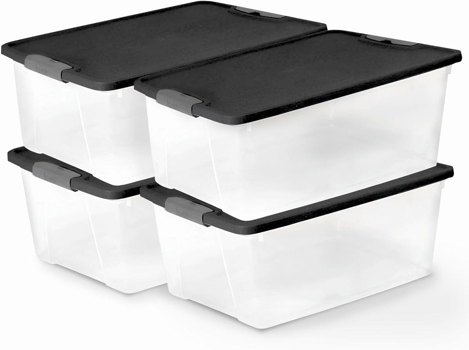 imageHOMZ 2Pack Secure Latch Clear Plastic Storage Organizer Bins 64 Quart Gray Lid  HeavyDuty Container Boxes with Lids for Home Office and GarageGray Lid