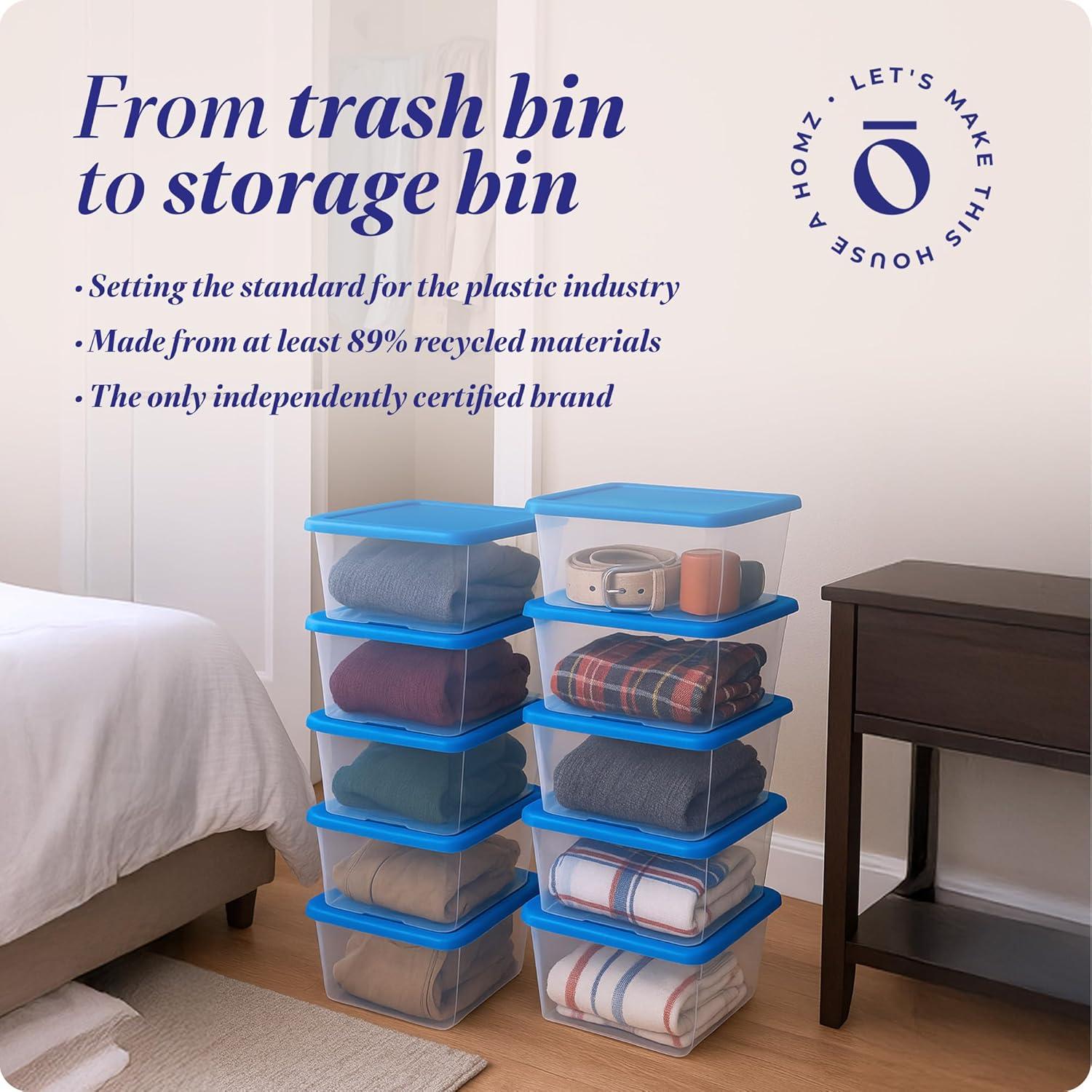imageHOMZ 2Pack Snaplock Large Clear Plastic Storage Organizer Bins wLids 56 Quart White  Stackable Container Boxes for Bedroom Bathroom Garage and Office OrganizationBlue Lid