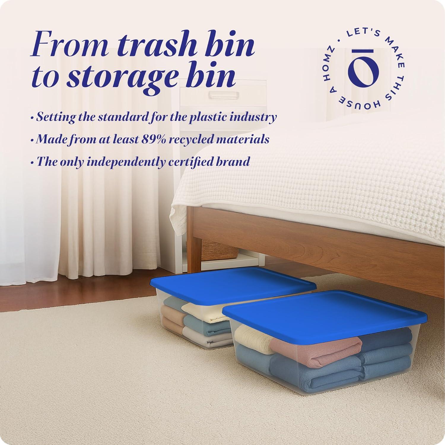 imageHOMZ 2Pack Snaplock Large Clear Plastic Storage Organizer Bins wLids 56 Quart White  Stackable Container Boxes for Bedroom Bathroom Garage and Office OrganizationBlue Lid