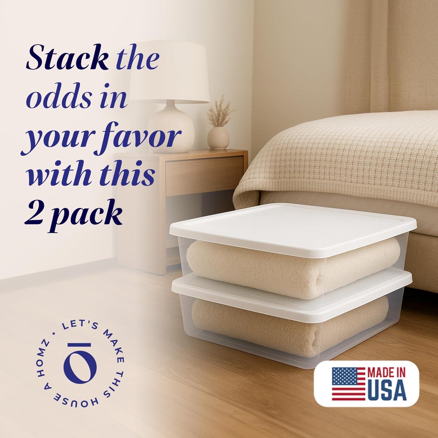 imageHOMZ 2Pack Snaplock Large Clear Plastic Storage Organizer Bins wLids 56 Quart White  Stackable Container Boxes for Bedroom Bathroom Garage and Office OrganizationWhite Lid
