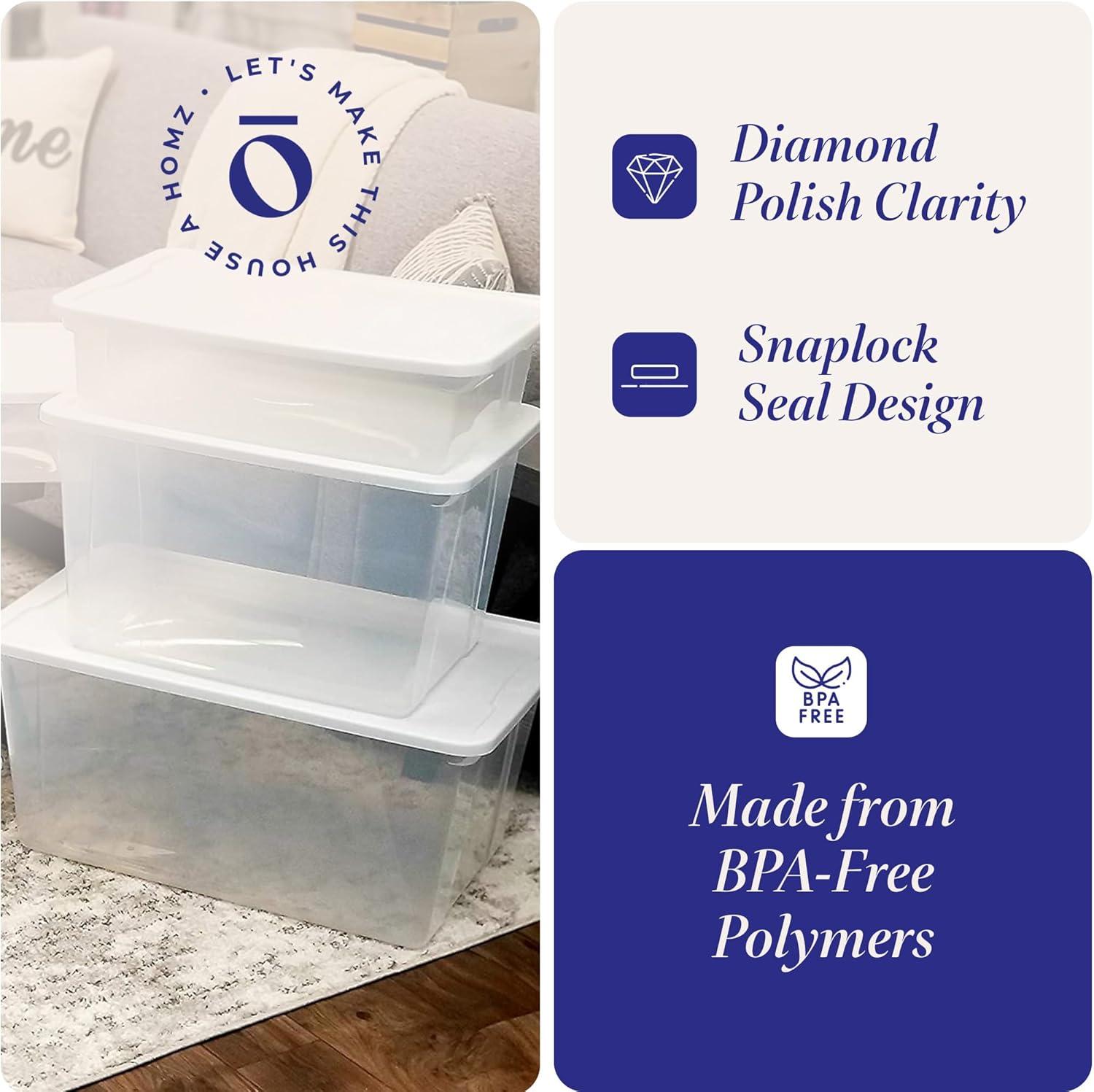 imageHOMZ 2Pack Snaplock Large Clear Plastic Storage Organizer Bins wLids 56 Quart White  Stackable Container Boxes for Bedroom Bathroom Garage and Office OrganizationWhite Lid