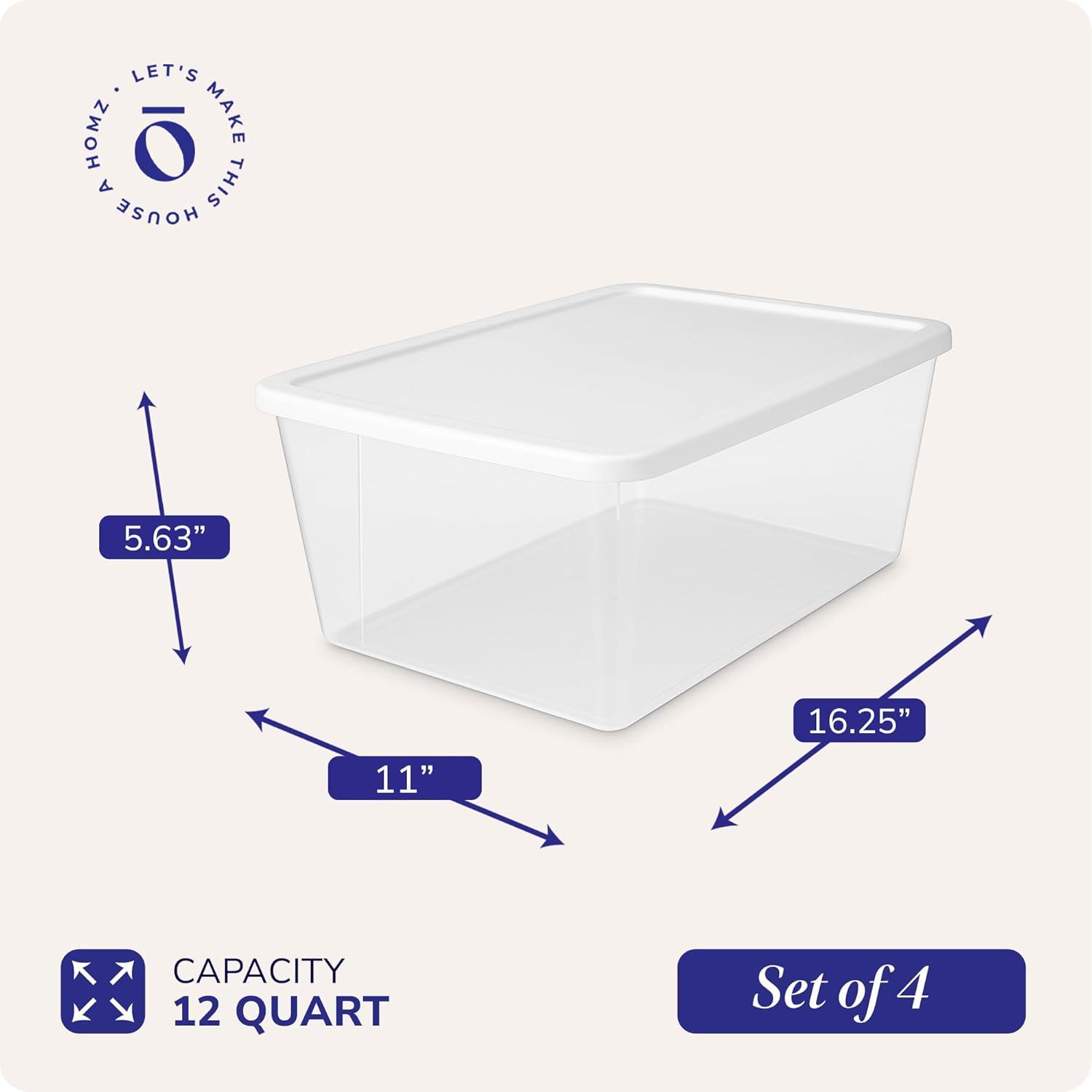 imageHOMZ 2Pack Snaplock Large Clear Plastic Storage Organizer Bins wLids 56 Quart White  Stackable Container Boxes for Bedroom Bathroom Garage and Office OrganizationWhite Lid