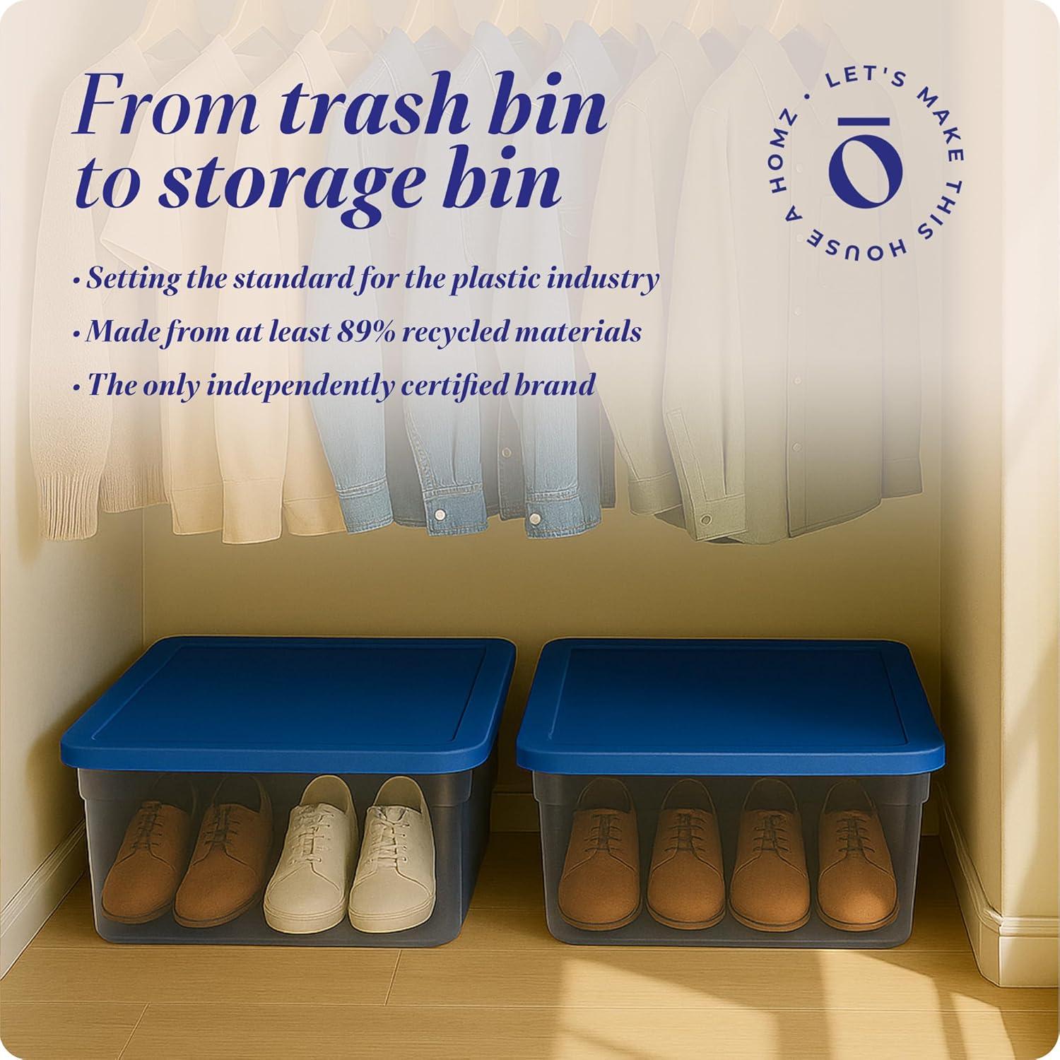 imageHOMZ 2Pack Snaplock Large Clear Plastic Storage Organizer Bins wLids 56 Quart White  Stackable Container Boxes for Bedroom Bathroom Garage and Office OrganizationBlue Lid