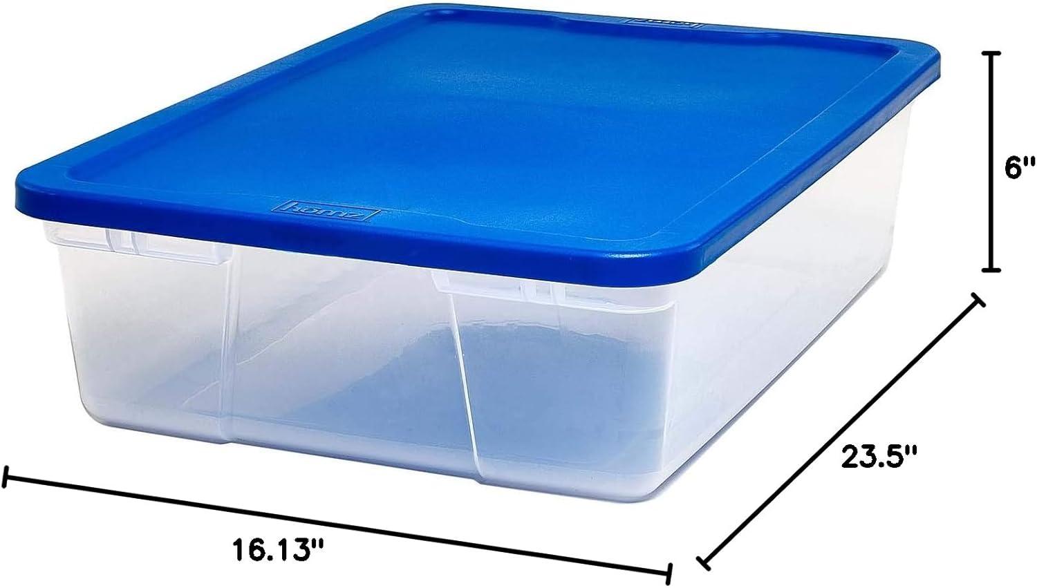 imageHOMZ 2Pack Snaplock Large Clear Plastic Storage Organizer Bins wLids 56 Quart White  Stackable Container Boxes for Bedroom Bathroom Garage and Office OrganizationBlue Lid