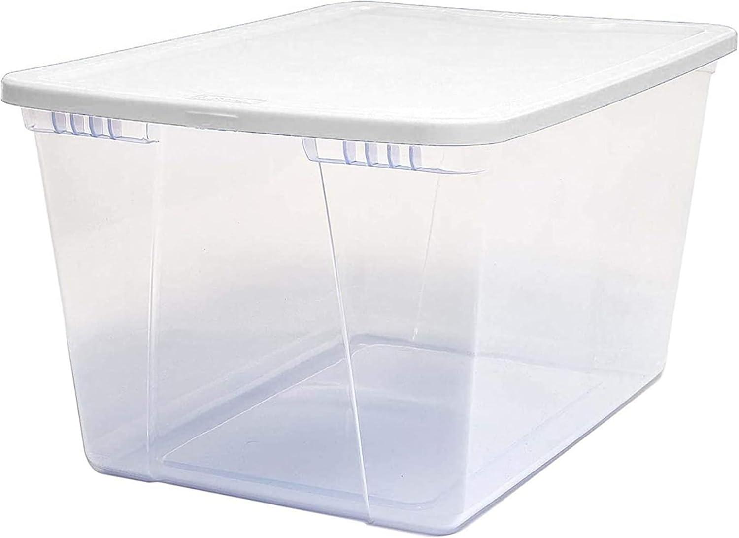 imageHOMZ 2Pack Snaplock Large Clear Plastic Storage Organizer Bins wLids 56 Quart White  Stackable Container Boxes for Bedroom Bathroom Garage and Office OrganizationWhite Lid